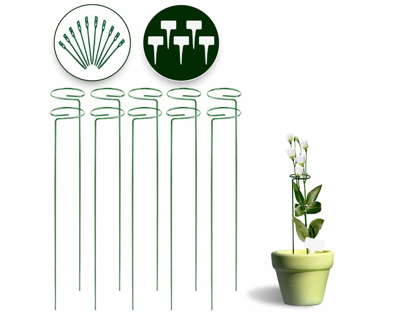 Noveden 10pcs Set Plant Flower Stake Single Stem Support Home Garden Stick Green