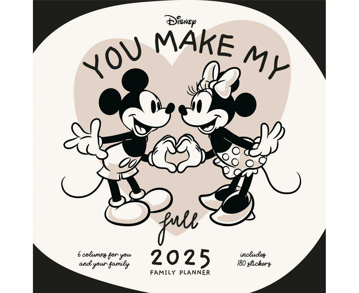 Mickey Mouse & Friends Family Planner 2025 Calendar (White/Black) - PM10850