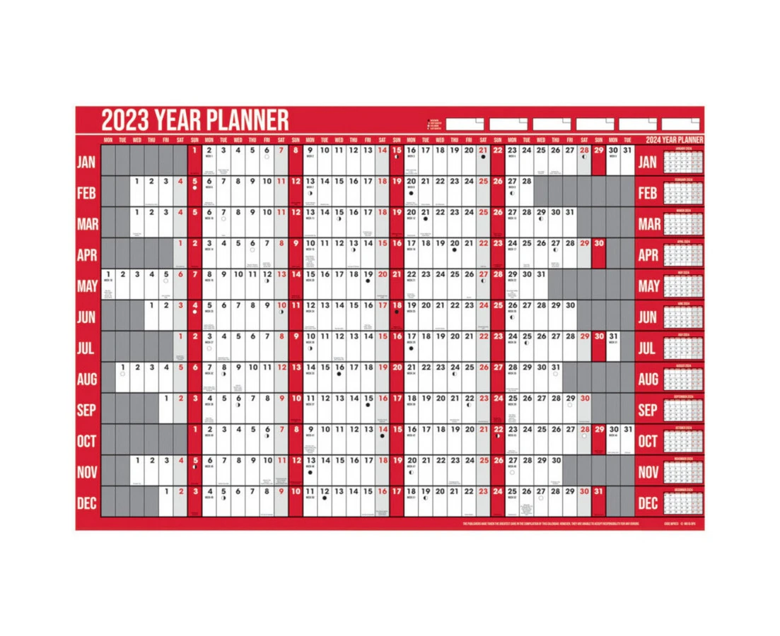 IG Design Commercial Calendar Wall Planner (White/Red) - ST10850