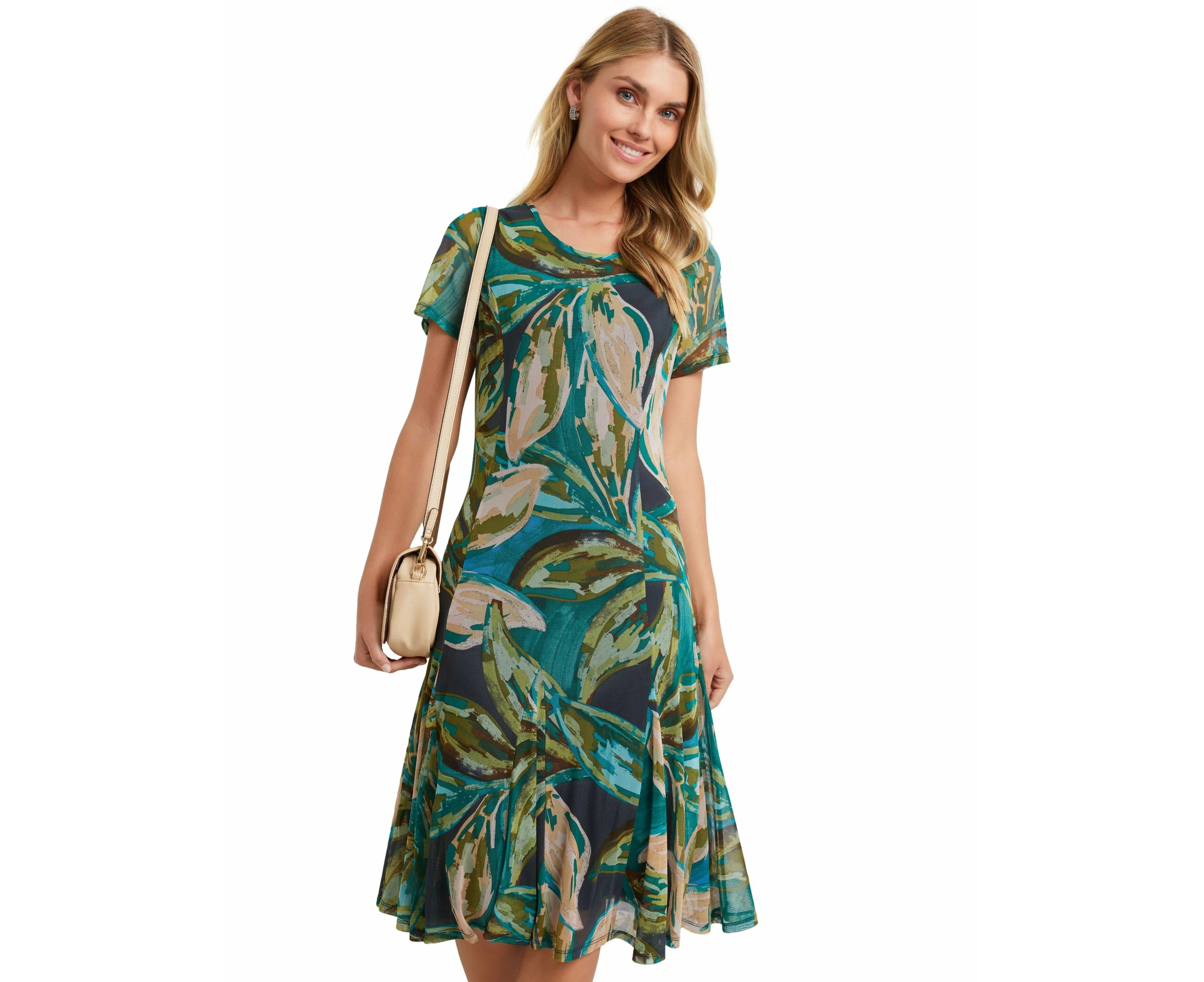 Noni B Womens Dress - Regular Green A Line - Summer - Relaxed Fit - Floral - Straight Sleeve - Midi