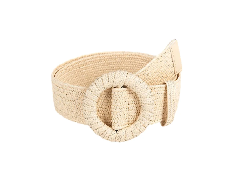 Women Belt Round Buckle Hand-woven Belt Bohemian-style Belt for Female Dresses - Off white