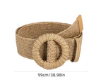 Women Belt Round Buckle Hand-woven Belt Bohemian-style Belt for Female Dresses - Off white