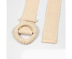 Women Belt Round Buckle Hand-woven Belt Bohemian-style Belt for Female Dresses - Off white