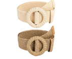 Women Belt Round Buckle Hand-woven Belt Bohemian-style Belt for Female Dresses - Off white