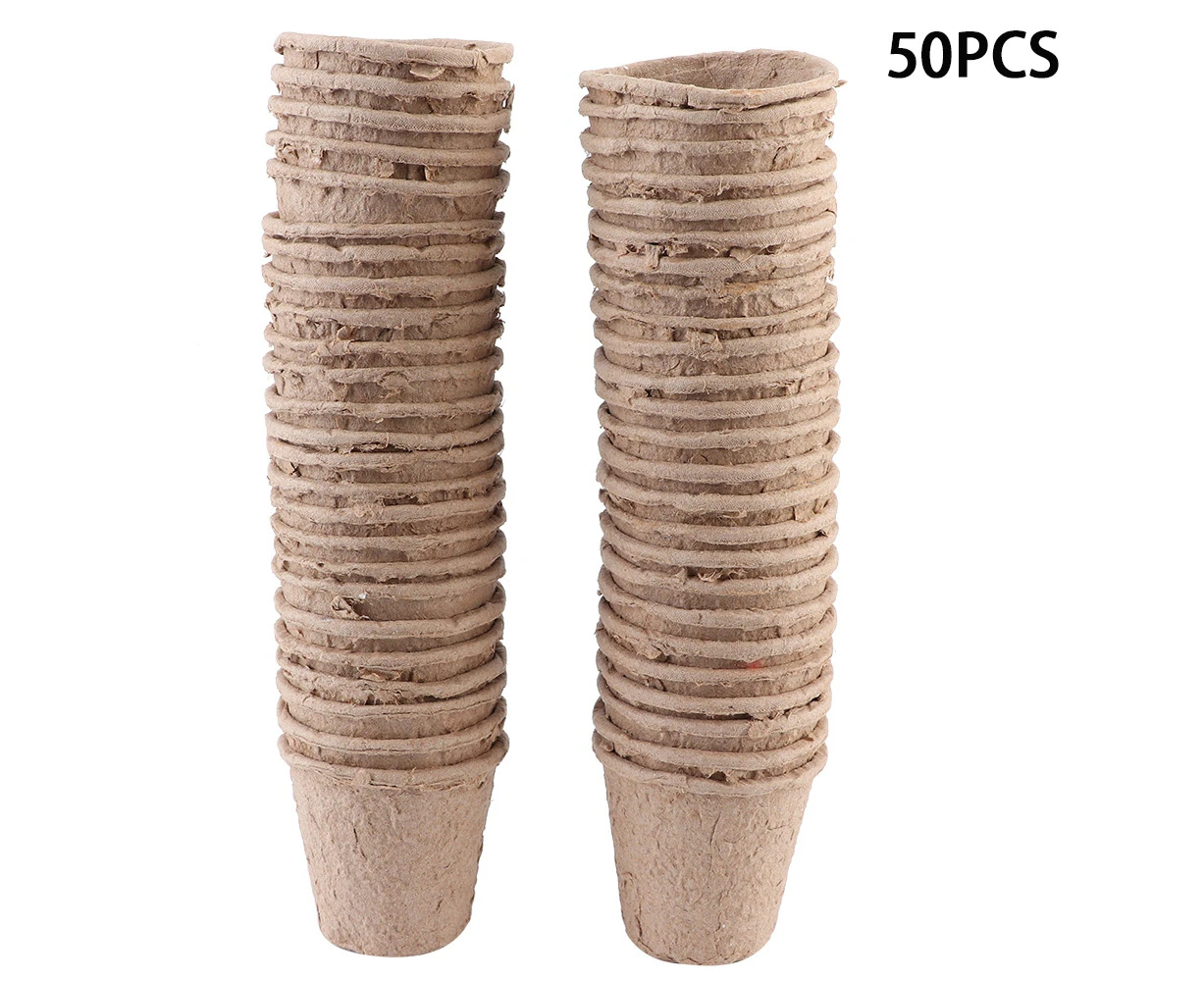 Pots - 50-pack round degradable paper pulp nursery cups for plant care