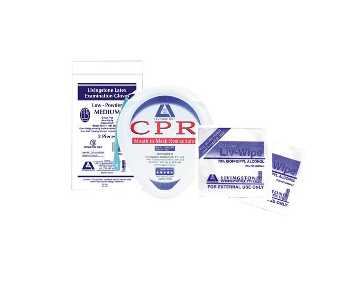 Livingstone CPR Cardio Pulmonary Resuscitation Mask Kits 1 CPR Mask 2 Gloves 2 Alcohol Sanitiser Pads Pocket Size Case