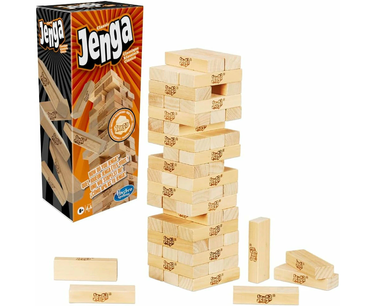 Jenga Game - Classic Strategy Games with Wooden Blocks - 1 or More Players - Toys for kids and Board games - Ages 6+