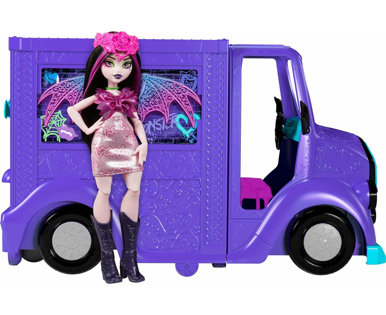 Monster High Draculaura Doll and Playset, Fangtastic Food Truck with Fold-Out Stage and Over 13 Matching Kitchen and Music Accessories HXH83