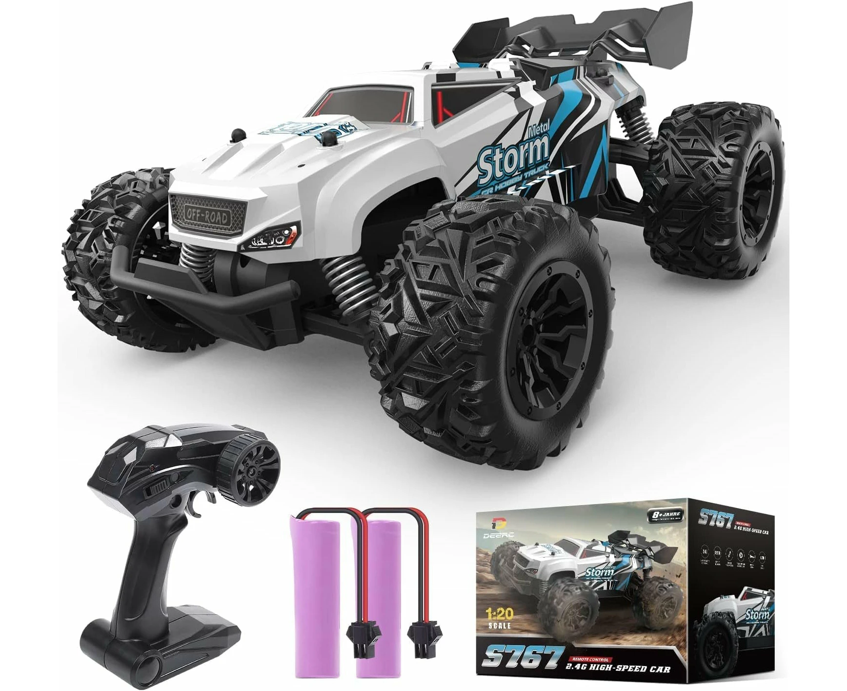 DEERC RC Car, Remote Control Monster Truck W/ 2 Batteries for 40 Min Play, All-Terrain 2.4GHz RTR Rock Crawler Beginners Toy Boys Girls Kids Gift