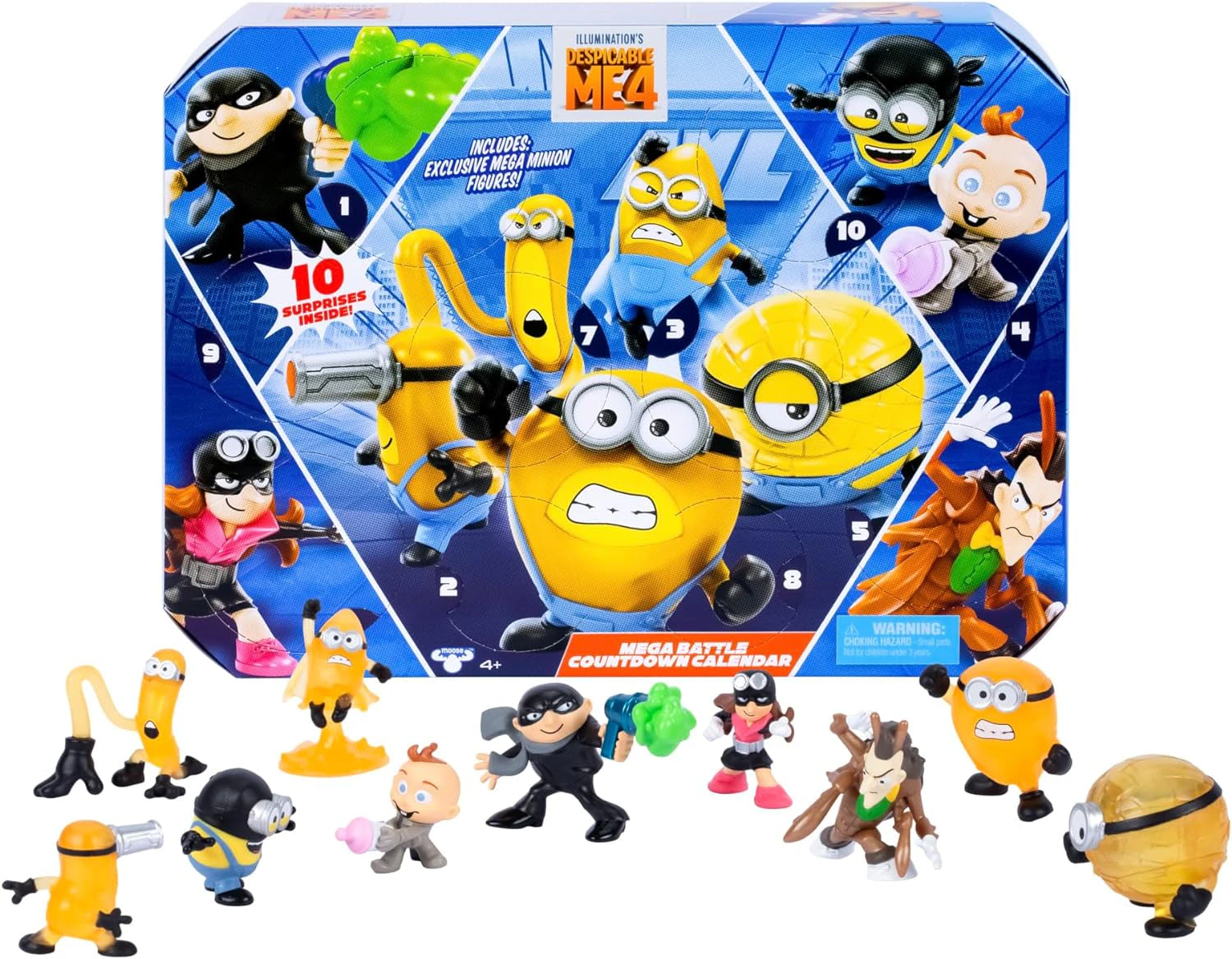 Despicable Me 4 Mega Battle Countdown Calendar | 10 Surprises Inside in The Form of Mini Minion Figures and Other Characters | Detailed 5.8cm Collectibl