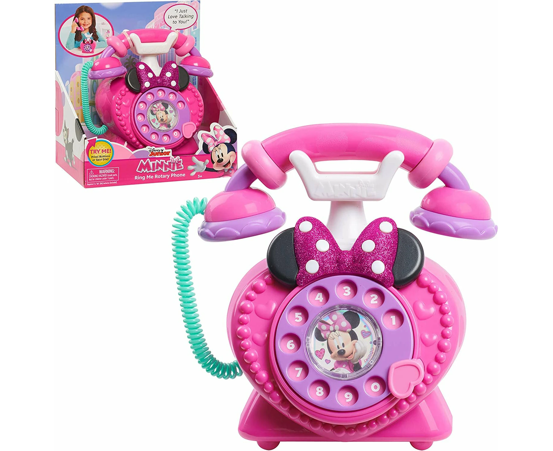 Minnie Mouse Disney Junior Ring Me Rotary Phone with Lights and Sounds, Pretend Play Phone for Kids, by Just Play