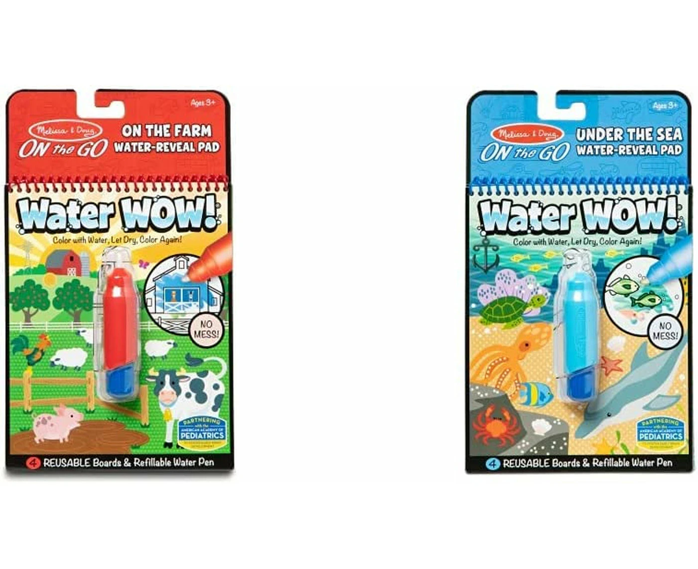 Melissa & Doug 9232 On The Go Water Wow! - Farm Toy 6&#34; x 10&#34; & 9445 On The Go Water Wow! Water-Reveal Activity Pad - Under The Sea,6&#34; x 10&#