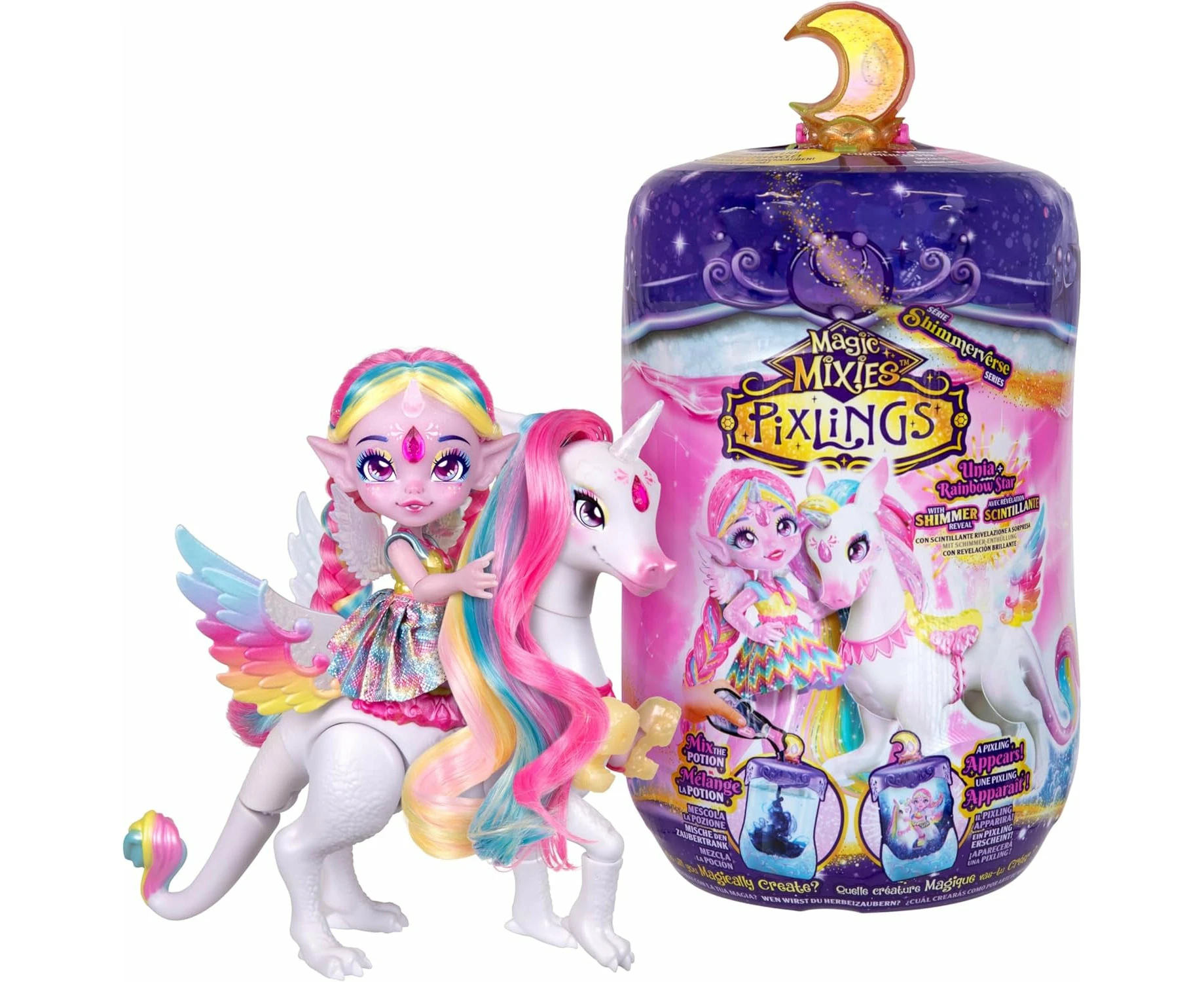 Magic Mixies Pixlings with Shimmer Reveal! Unia The Unicorn Pixling and Rainbow Star The Pegacorn. Create A Magic Potion That Reveals A Beautiful 16.5cm