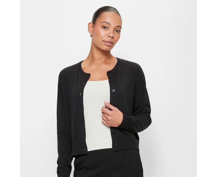 Long Sleeve Crew Neck Rib Cardigan - Preview