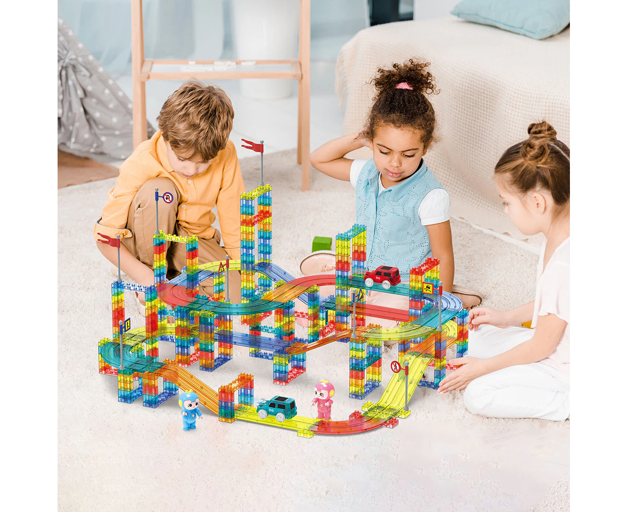 Kids Magnetic Tiles Blocks Railcar Building Educational Toys Children Gift Play 348PCS