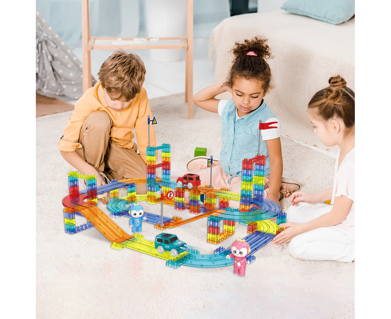 Kids Magnetic Tiles Blocks Railcar Building Educational Toys Children Gift Play 154PCS