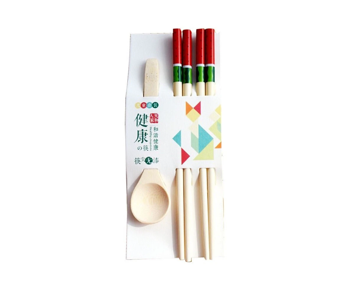 THRJ 5834 2p Bamboo Chopsticks & Spoon Reusable Cutlery Utensil Travel set