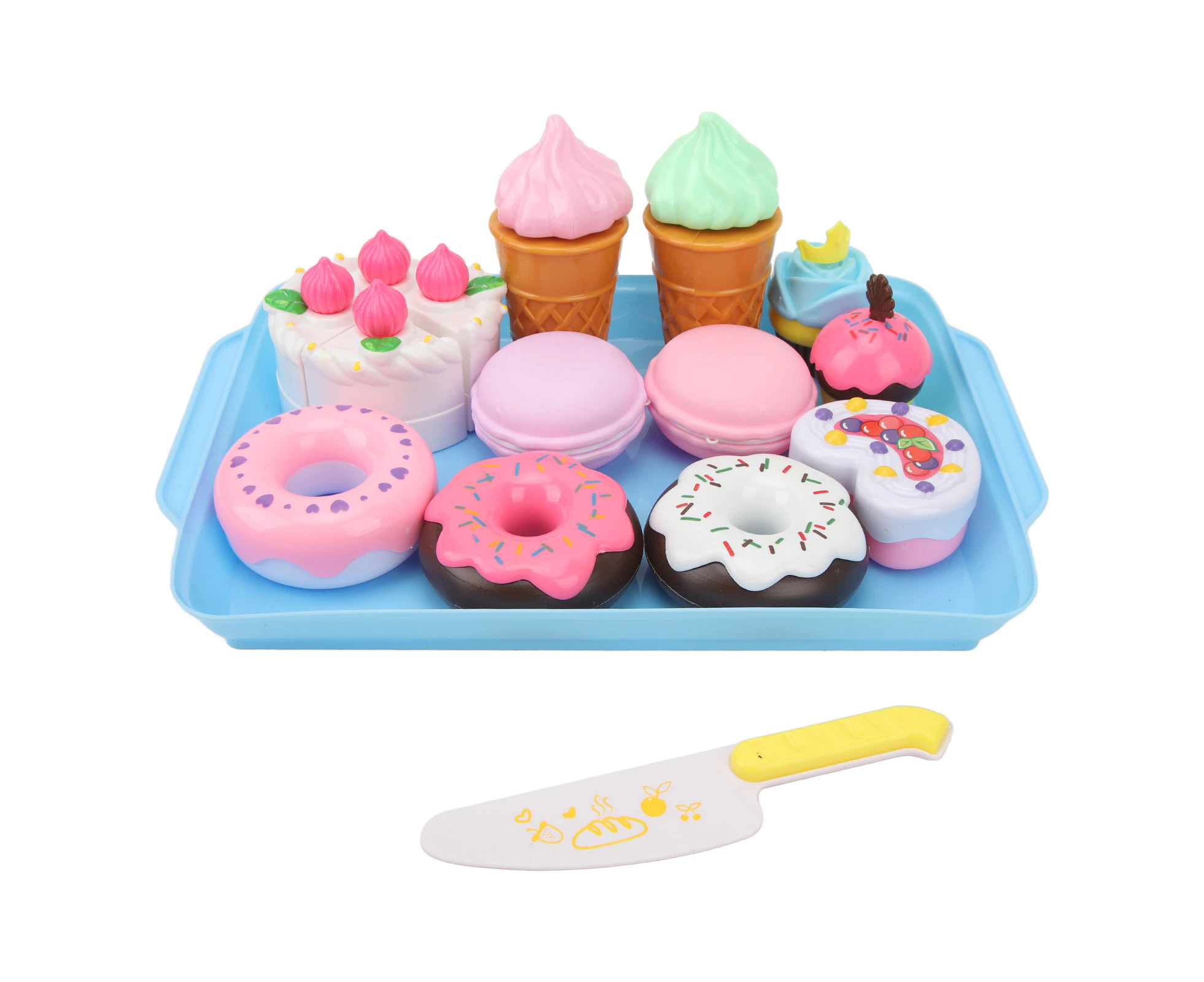 Dessert Cutting Play Food Toy for Kids Pretend Cutting Play Cake Doughnut Ice Cream Cone Food Toys for Boys Girls