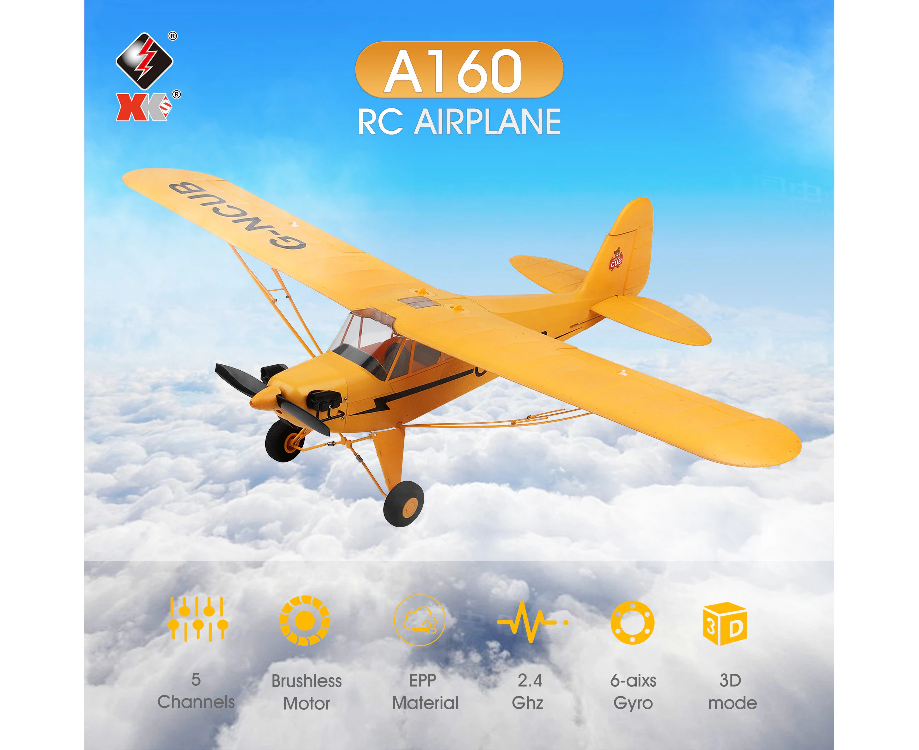 Wltoys XK A160 RC Plane 5 Channel Brushless Remote Control Airplane for Stunt Flying 3D 6G Mode Upside Down RC Aircraft