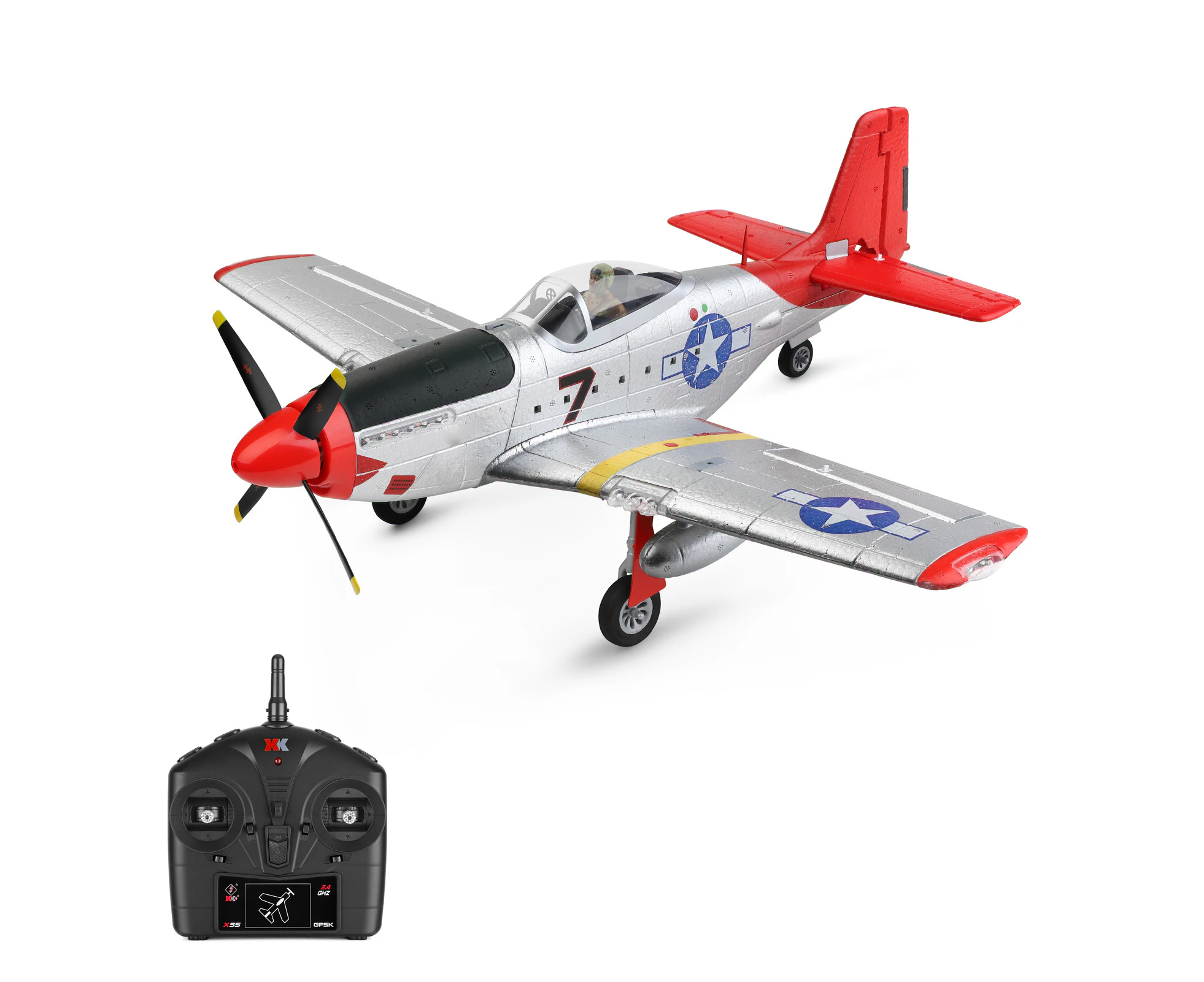 WLtoys A280 Remote Control Airplane P51 Fighter Remote Control Plane 2.4G 3D6G Mode Aircraft Flight Toys for Kids with LED Searchlight