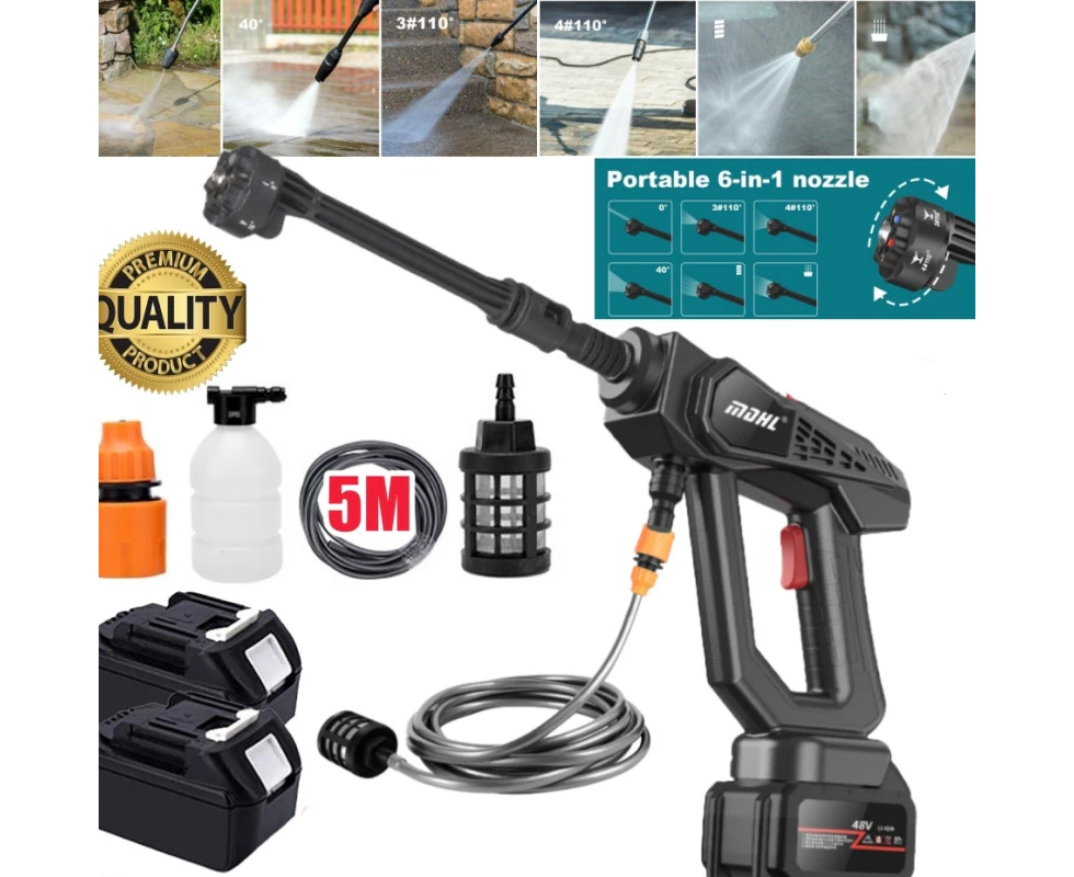 6IN1 1500W Cordless Portable Car High Pressure Washer Jet Water Wash Cleaner Gun