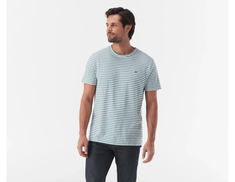 Tommy Hilfiger Men's Striped Linen Tee / T-Shirt / Tshirt - Lofty Blue