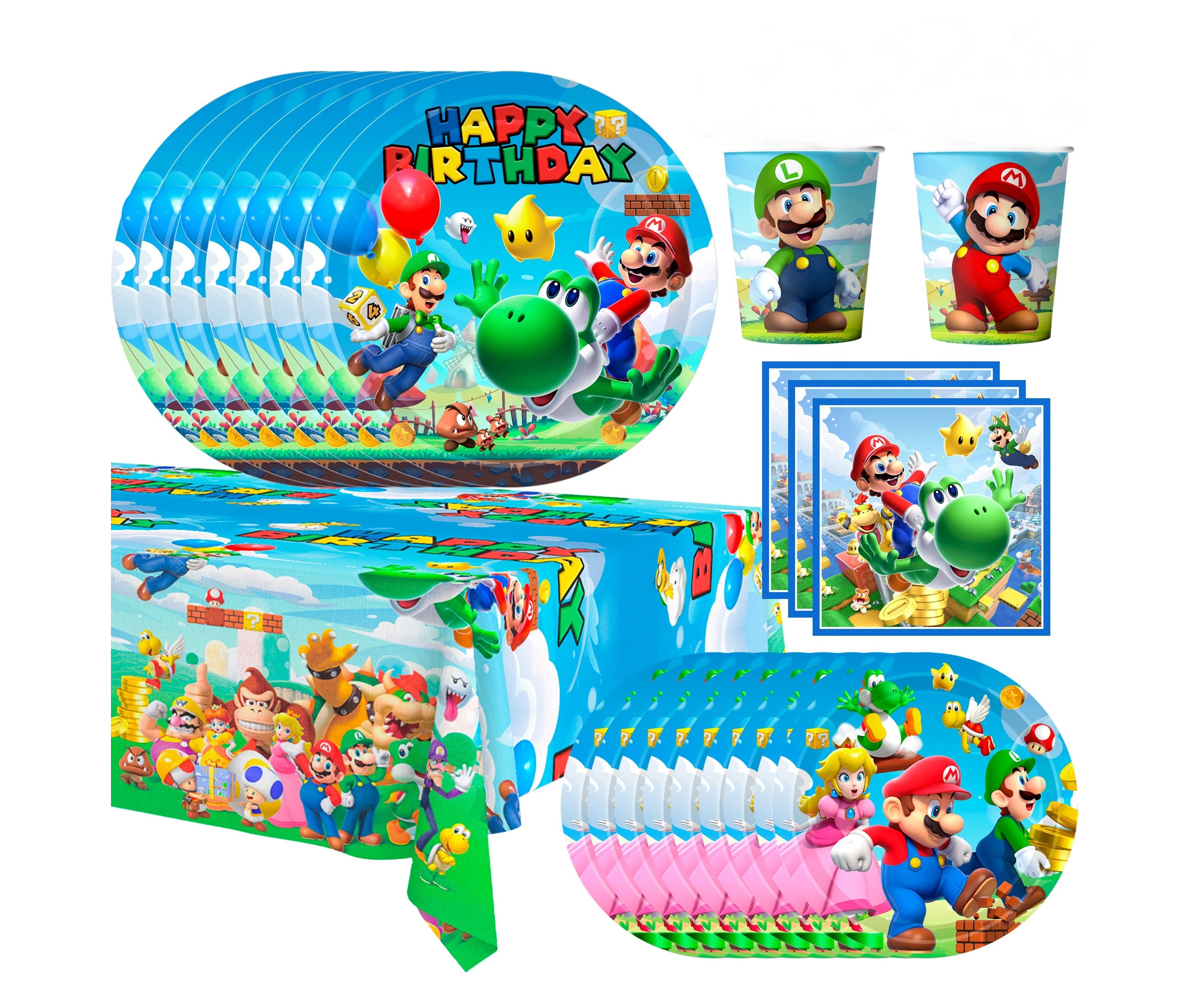 161pcs Super Mario Birthday Party Supplies,Super Mario Party Decorations Tableware Set,Super Mario Napkins,Super Mario Cups,Super Mario Tablecloth etc