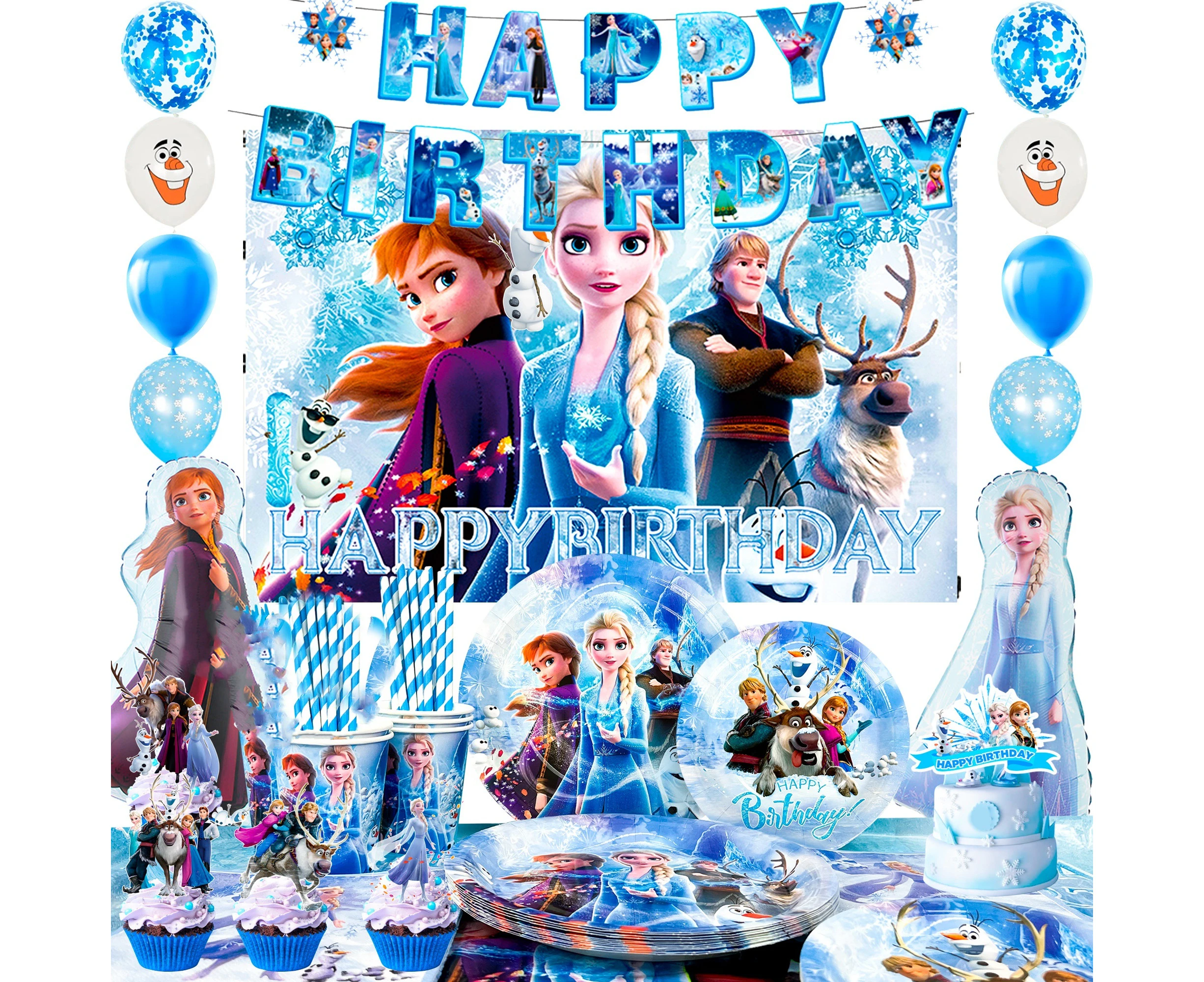 172pcs Frozen Party Supplies,Frozen Party Decorations Tableware Set,Frozen Party Cups and Napkins,Tablecloth,Frozen Backdrop Balloons etc