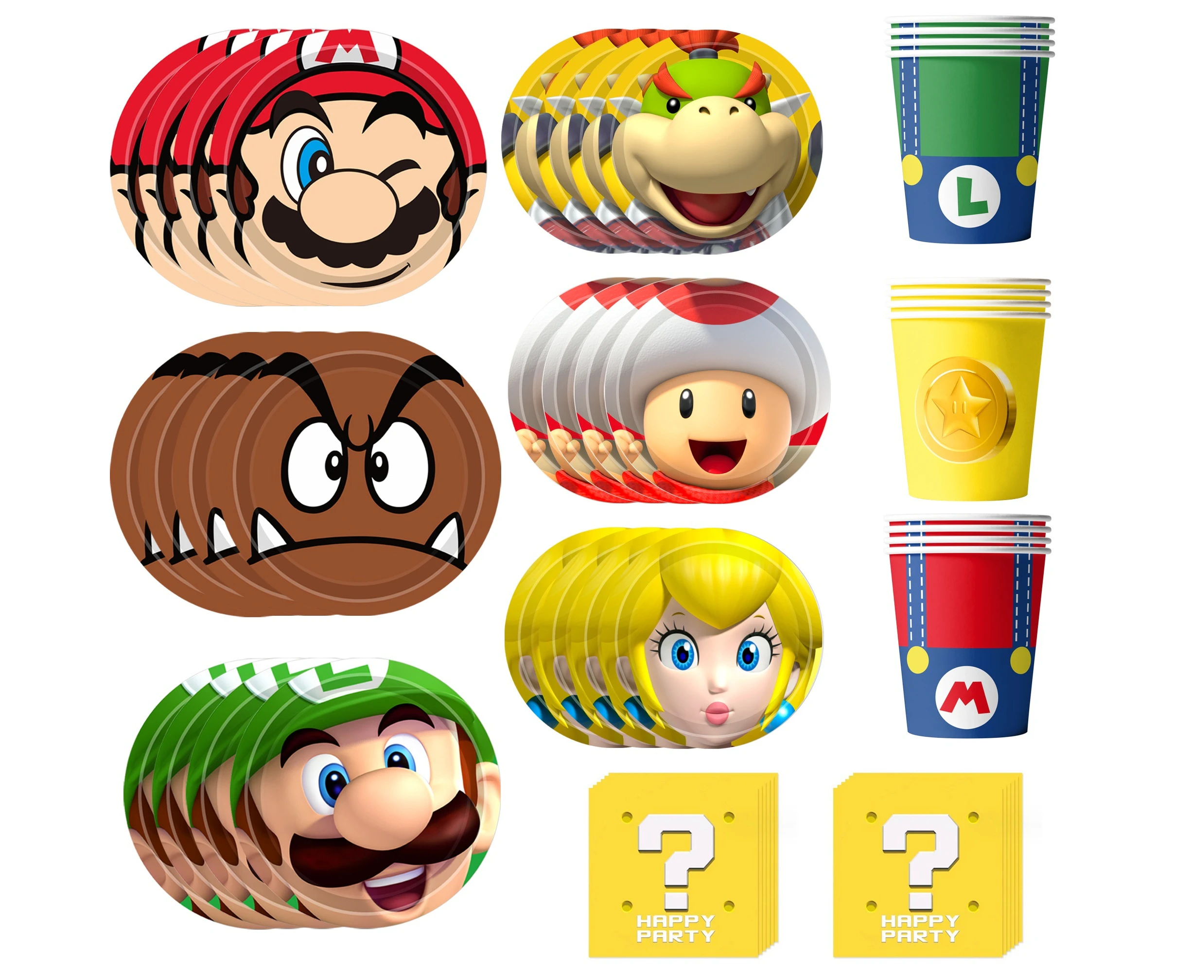 Mario Birthday Decorations,120pcs Mario Set- 30pcs 9''Party Plates,30pcs 7''Cake Plates & 30pcs Mario Napkins Cups for Mario Party Supplies