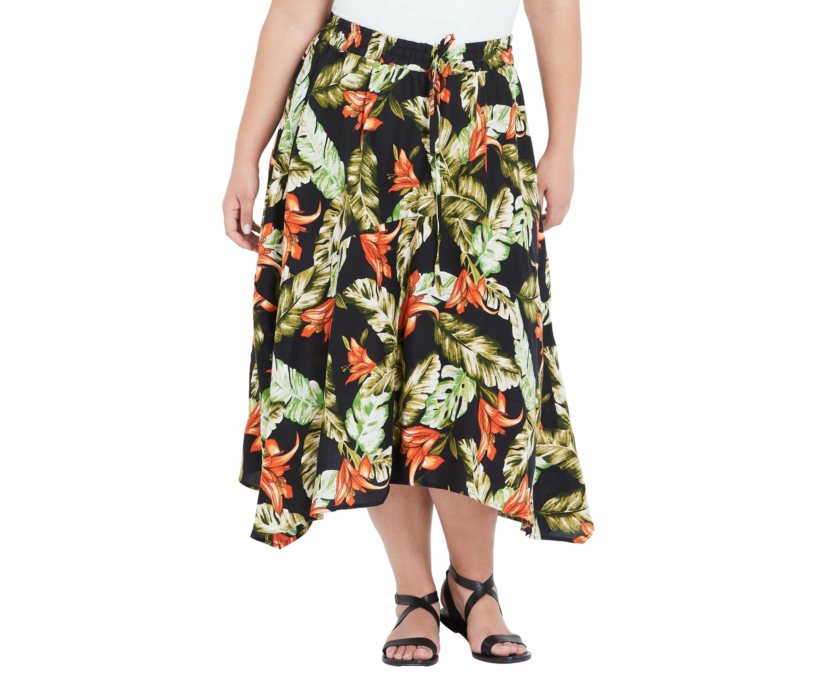 Autograph Womens Skirts - Plus Size Black A Line - Summer - Relaxed Fit - Floral - Midi