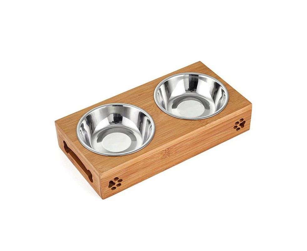 Anti Slip Bamboo Stand Dog Bowl - Brown