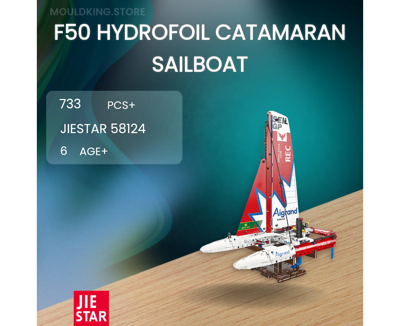 JIESTAR 58124 F50 Hydrofoil Catamaran Sailboat with 733 Pieces