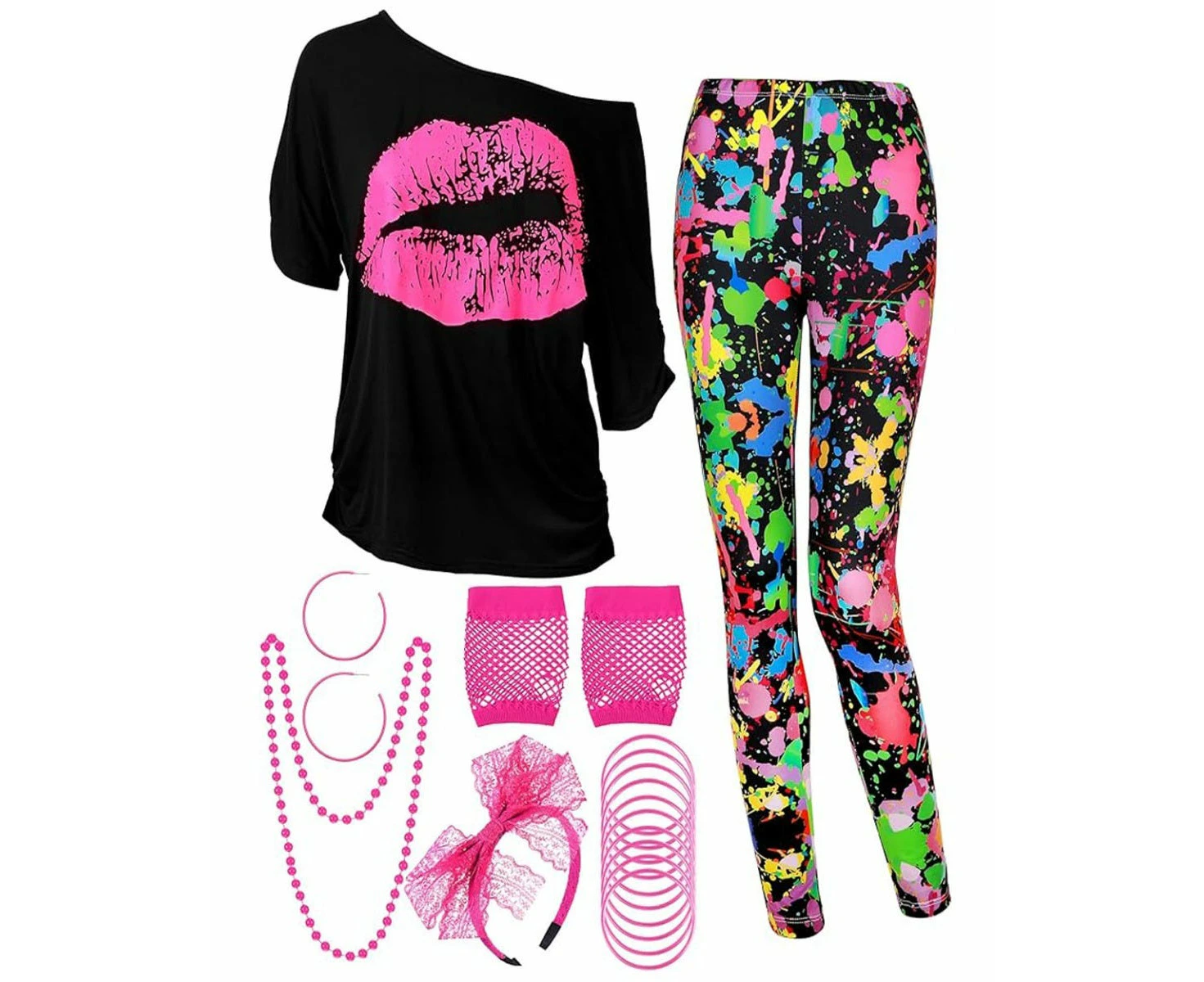 80's Lip Print Leggings Womens Costume