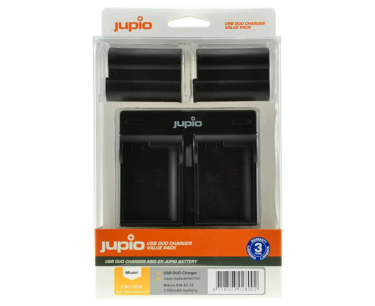 Jupio 2x Batteries 1700mAh & USB Dual Charger Adapter Kit For Nikon EN-EL15