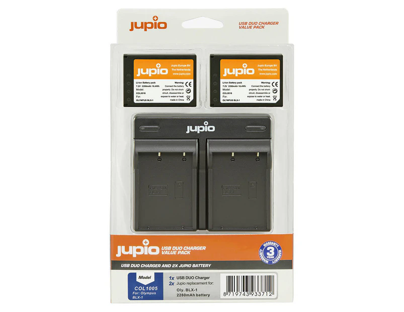 Jupio 2x Batteries 2280mAh & Dual Charger Adapter Kit For Olympus BLX-1