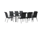 9 Piece Garden Dining Set Black Steel and Textilene