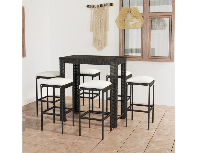 7 Piece Garden Bar Set with Cushions Poly Rattan Black