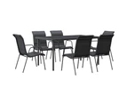 7 Piece Garden Dining Set Black Steel and Textilene