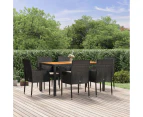 7 Piece Garden Dining Set with Cushions Black Poly Rattan