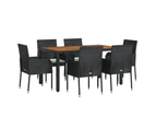 7 Piece Garden Dining Set with Cushions Black Poly Rattan