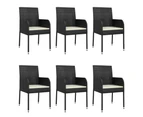 7 Piece Garden Dining Set with Cushions Black Poly Rattan