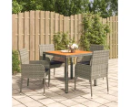 5 Piece Garden Dining Set with Cushions Grey Poly Rattan