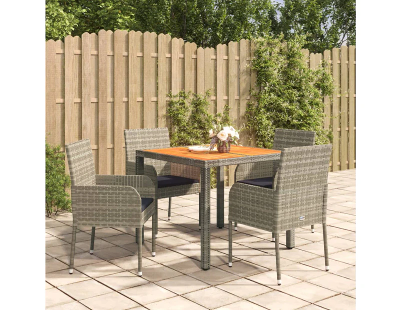 5 Piece Garden Dining Set with Cushions Grey Poly Rattan