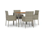 5 Piece Garden Dining Set with Cushions Grey Poly Rattan