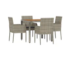 5 Piece Garden Dining Set with Cushions Grey Poly Rattan