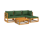 5 Piece Garden Lounge Set with Green Cushions Solid Wood