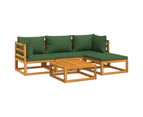 5 Piece Garden Lounge Set with Green Cushions Solid Wood