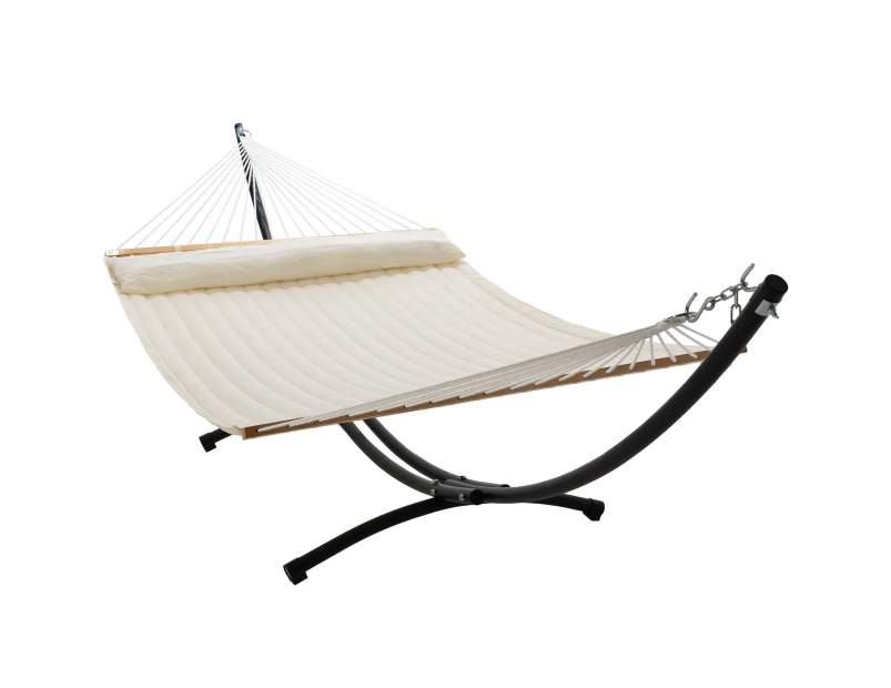 12ft Steel Arc Hammock Stand & King Quilted Hammock in Cream