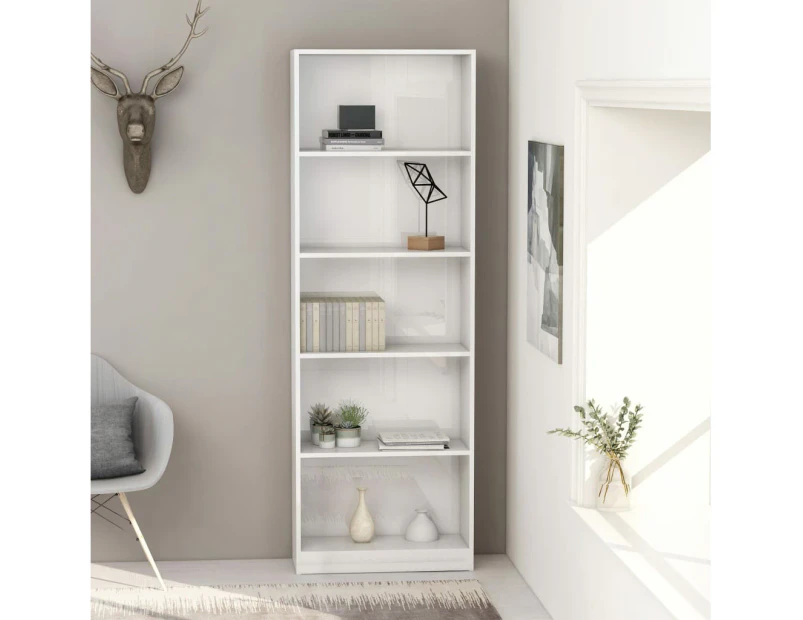 vidaXL 5-Tier Book Cabinet High Gloss White 60x24x175 cm Engineered Wood