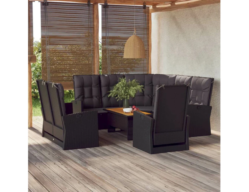 4 Piece Garden Lounge Set with Cushions Black Poly Rattan